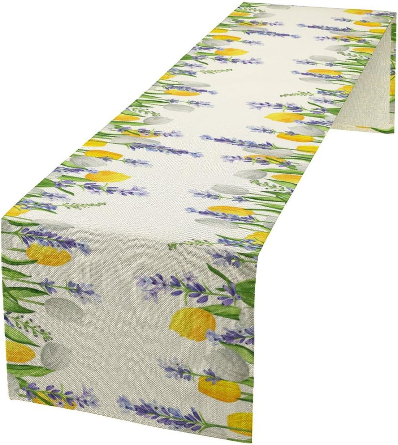 Floral Tulip Lavender Table Runner, Spring Watercolor Flower Plants Nature Butterfly Table Runner for Kitchen Dinner Living Room Home Party, 13x36 Inch