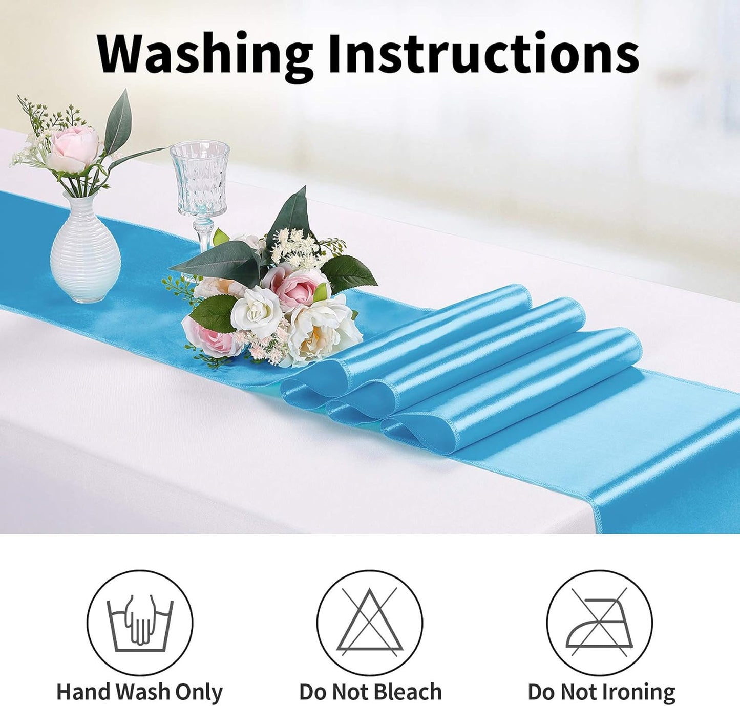 10-Pack Satin Table Runner Blue 12 x 108 inches Long, Table Runners for Wedding, Birthday Parties, Banquets Decorations（10 Pack, 12x108 Inch, Blue）