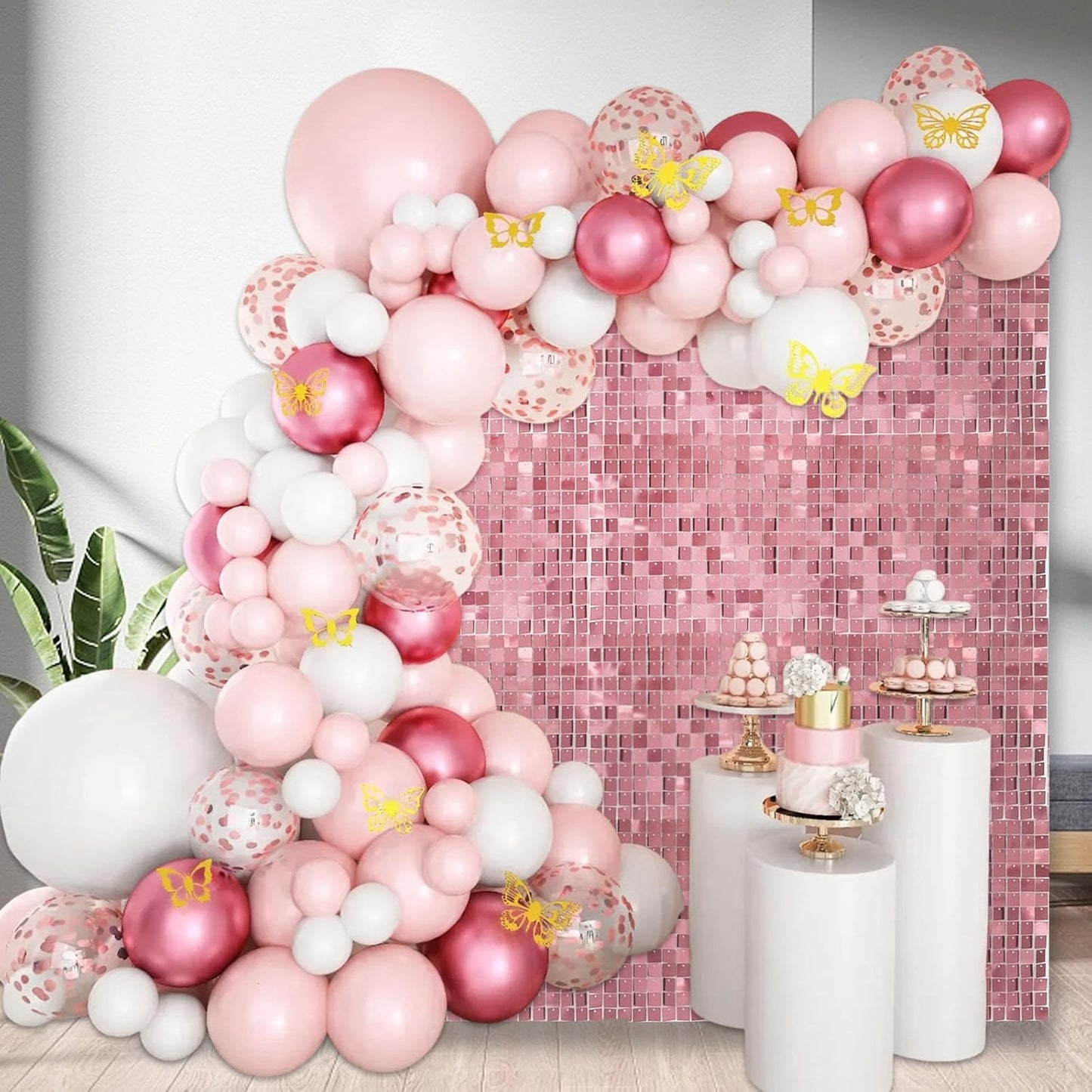 24PCS Pink Shimmer Wall Backdrop, Square Sequin Photo Backdrops Panel, Glitter Wall Background for Birthdays, Weddings, Graduation, Engagements, Disco Bachelorette Party Decoration (4FTx6FT)