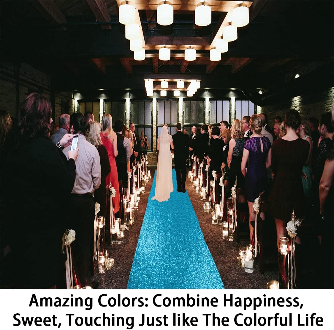 ShinyBeauty 4ftx15ft Turquoise Sequin Aisle Runner | Glitter Wedding Rug Runner | Sparkle Carpet Floor Runners for Parties and Events