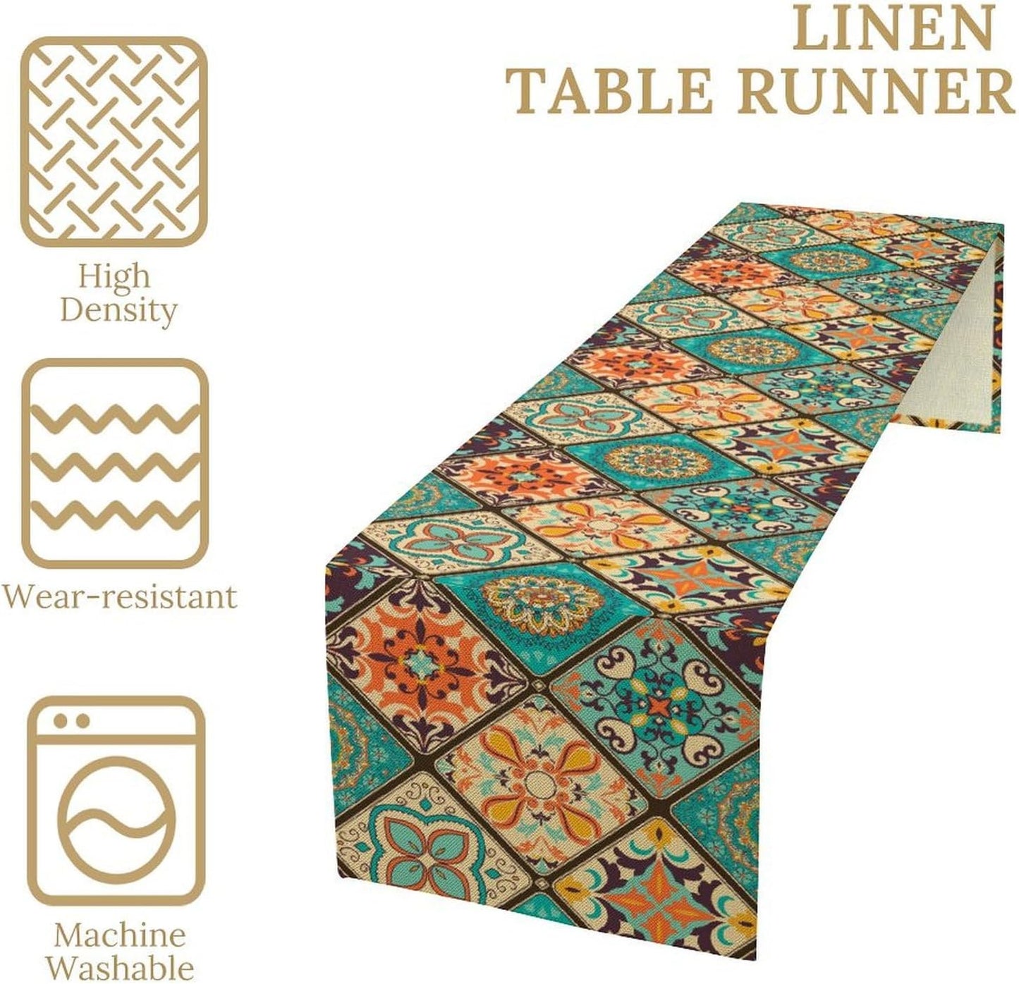 Boho Floral Table Runner,Vintage Bohemian Style Table Runner for Kitchen Dining Table Home Party Decoration 13x72 Inch