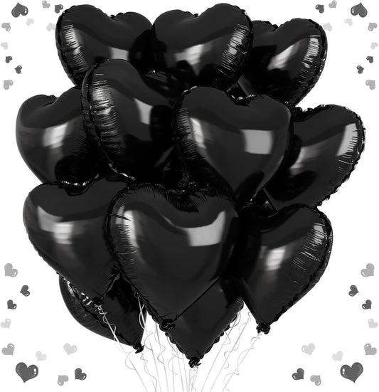 Black Heart Balloons, 18 Inch Black Heart Shape Balloon, 12PCS Large Helium Foil Romantic Balloons for Birthday Graduation Marriage Wedding Bridal Engagement Party Anniversary Decoration