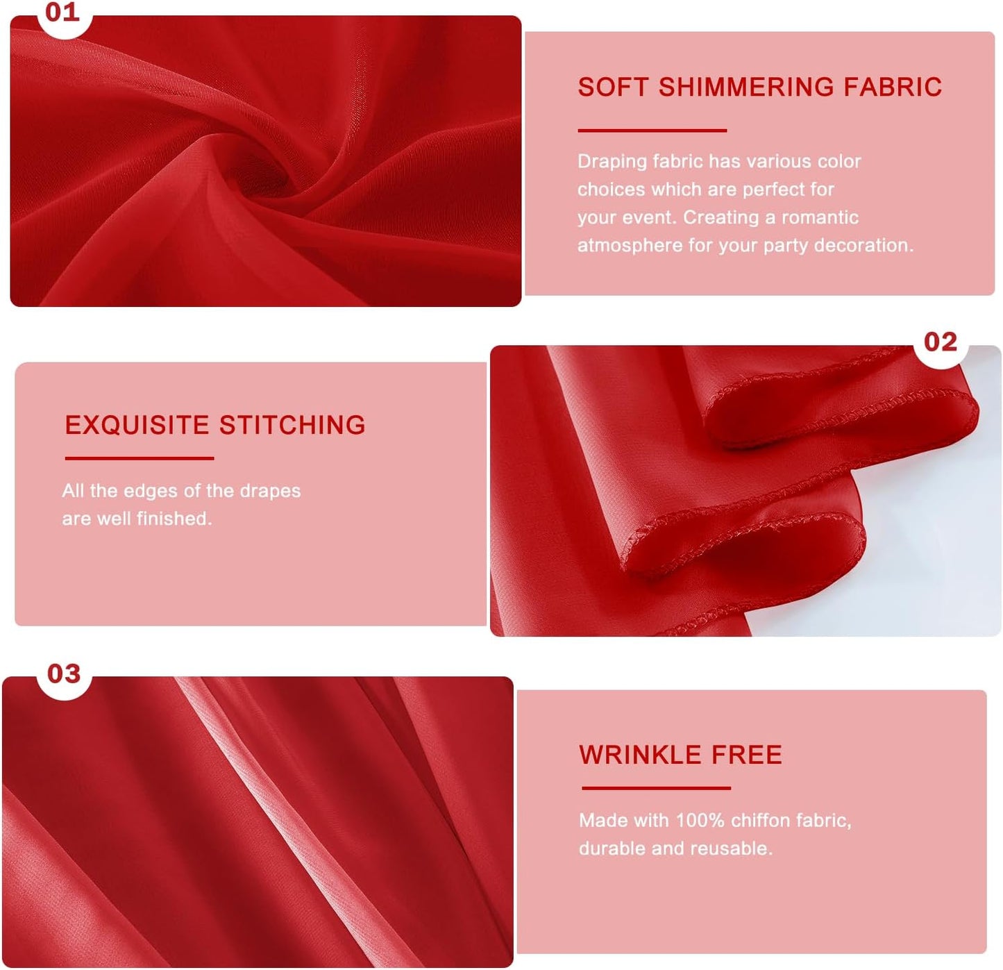 Wedding Arch Draping Fabric 29" x 18 FT Red Sheer Chiffon Outdoor Curtain Drapes for Wedding Birthday Party Ceremony Decor(2 Panels, Red)