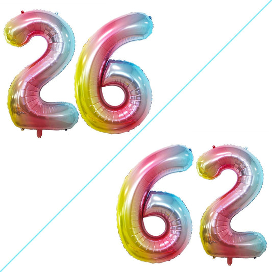 GOER Number 26 Balloons for 26th Birthday Party Decorations,42 Inch Jumbo Foil Helium 62 Balloons for 62nd Birthday Party Decoration (Rainbow)