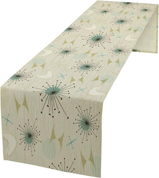 Mid Century Table Runner, Flag Retro Atomic Starburst 1950s Abstract Geometric Space Tabletop Decoration for Home Kitchen Restaurant Table Flag 13x90 Inch