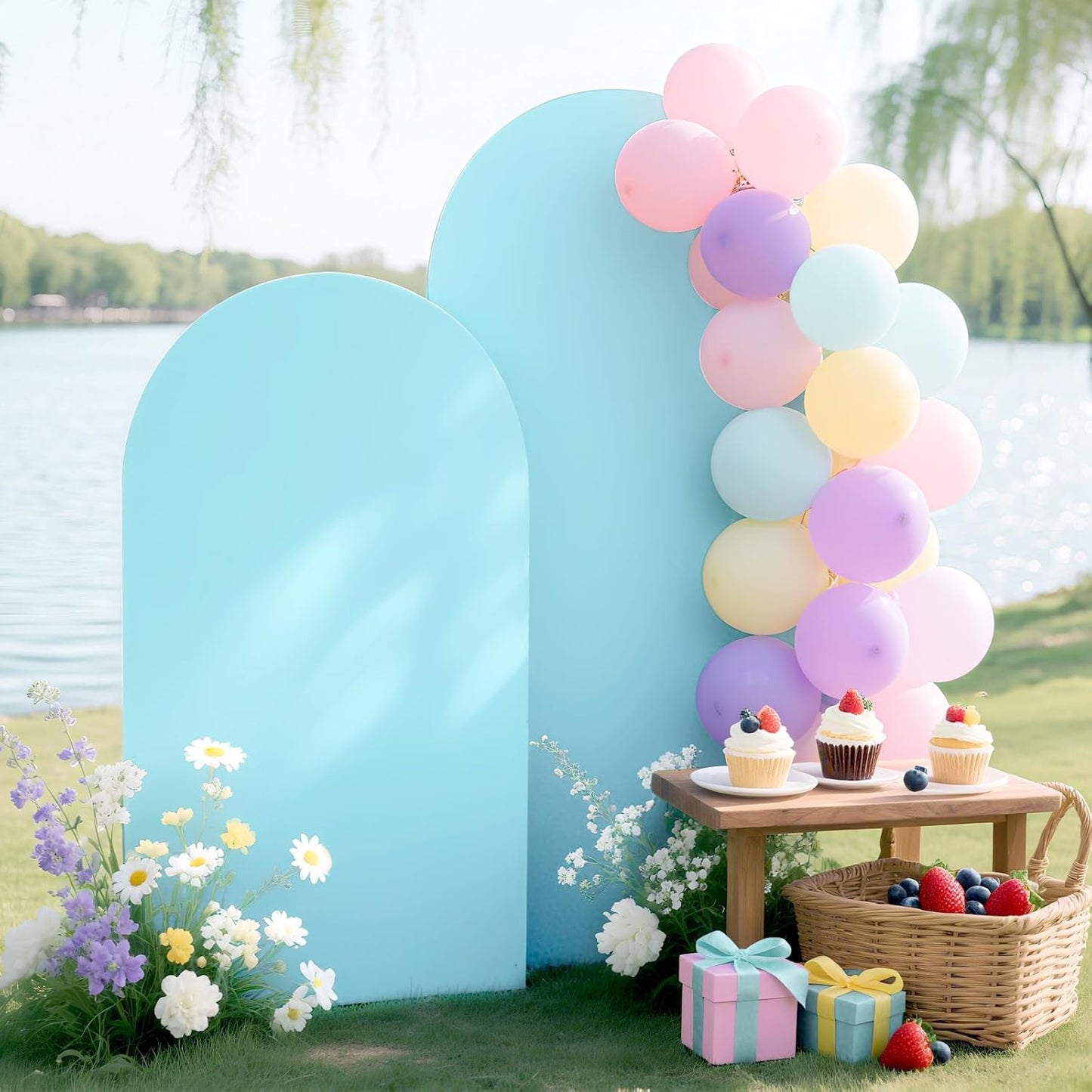 Ledido Wedding Arch Backdrop Cover 6FT 7.2FT Arch Covers 2Set Fitted Stretchy Spandex Round Top Stand Backdrop Cover for Wedding Banquet Ceremony Birthday Party Baby Shower Event Decoration,Blue