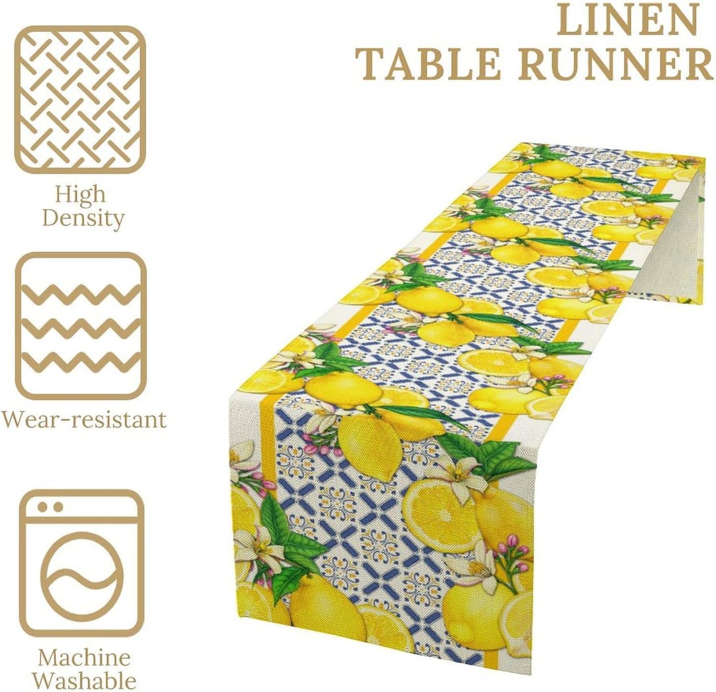Lemon Table Runner,Spring Summer Seasonal Yellow Blue Table Runner for Kitchen Dining Table Home Party Decoration 13x72 Inch