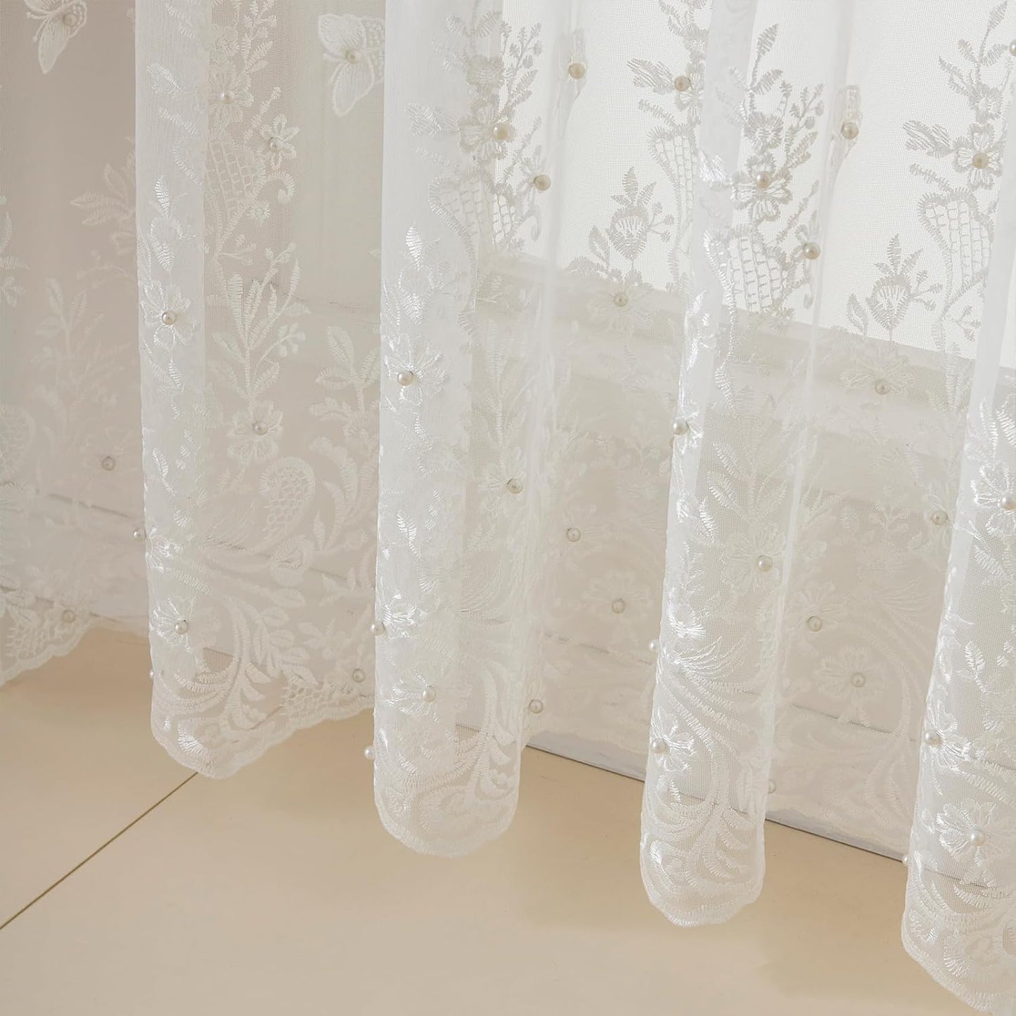 VISIONTEX White Voile Curtains, Decorative White Embossed Butterflies Rod Pocket Window Drapes for Home Kitchen, Living Room and Bedroom 54 x 84 Inch, Set of 2 Curtain Panels