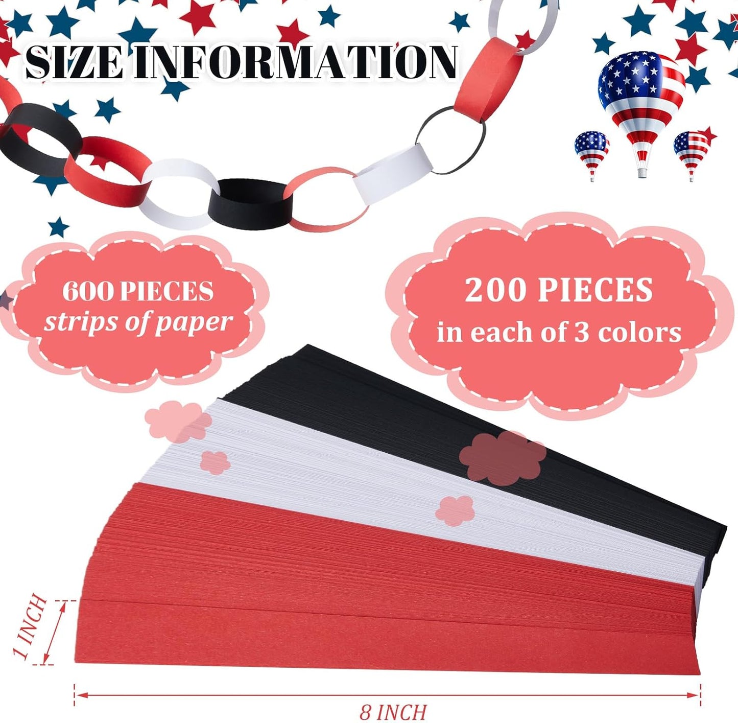 Lincia 600 Sheet Halloween Paper Chain Garland, Construction DIY Crafts Chain Strip for Fall Thanksgiving Party Decor, 1x8 Inch with Double Sided Tape (Red Black)