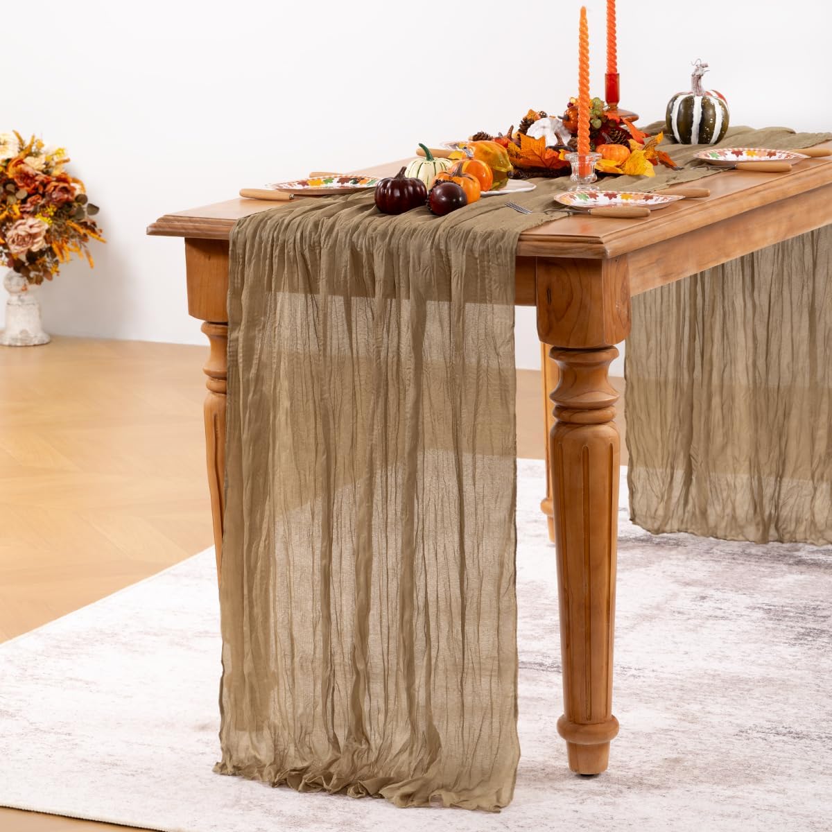 Nude Cheesecloth Table Runner 6 Pack Fall Table Runners Boho Gauze 120 Inches Coffee Cheese Cloth Fall Table Decorations for Thanksgiving Wedding Bridal Baby Shower Tea Party Decor