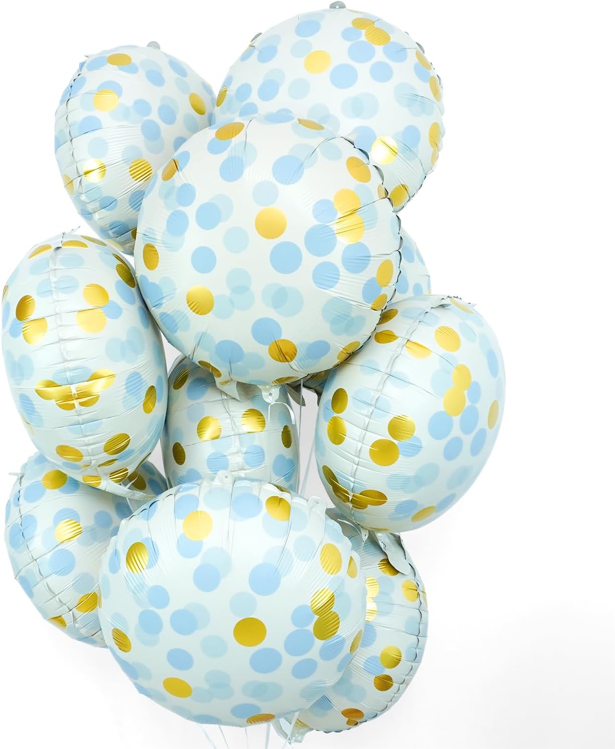 10 Pcs Blue Polka Dot Foil Balloons, 18" Foil Round Balloons with Blue Gold Dots, Helium-Friendly Circle Dot Balloons for Birthday Decor, Baby Showers, Gender Reveal, Holiday Festival Celebrations
