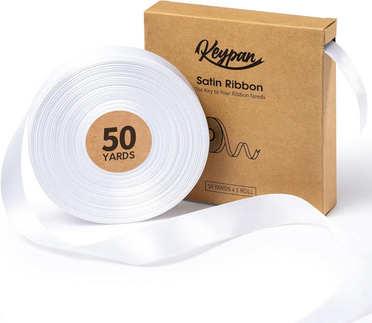 White Satin Ribbon 7/8 Inch x 50 Yards Double-Faced Hair Ribbons for Flower Bouquet Wrapping Paper Bows Gift Wedding Invitations Crafts