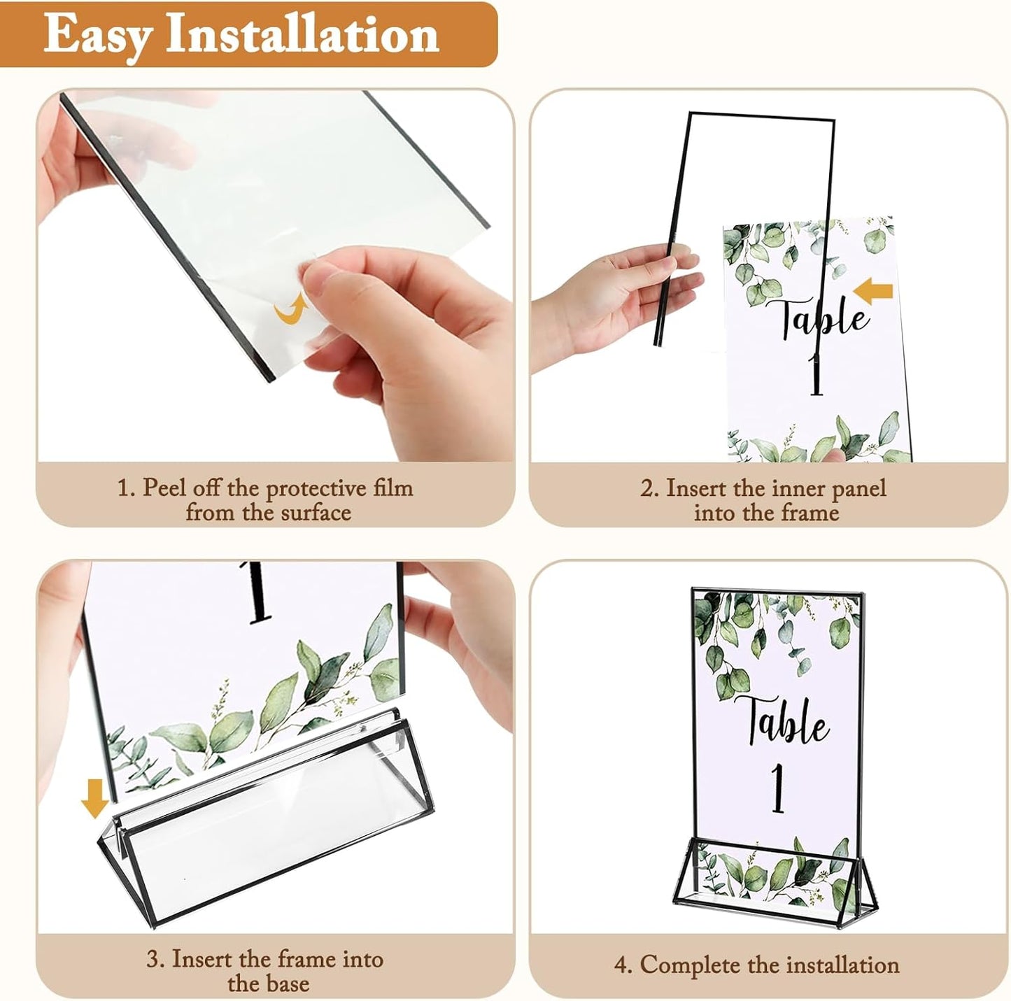 Floroom 6 Pack 4x6 Inch Clear Acrylic Sign Holders, Double-Sided Black Display Stand Picture Frames for Table Numbers, Menus, Flyers, Weddings, and Offices