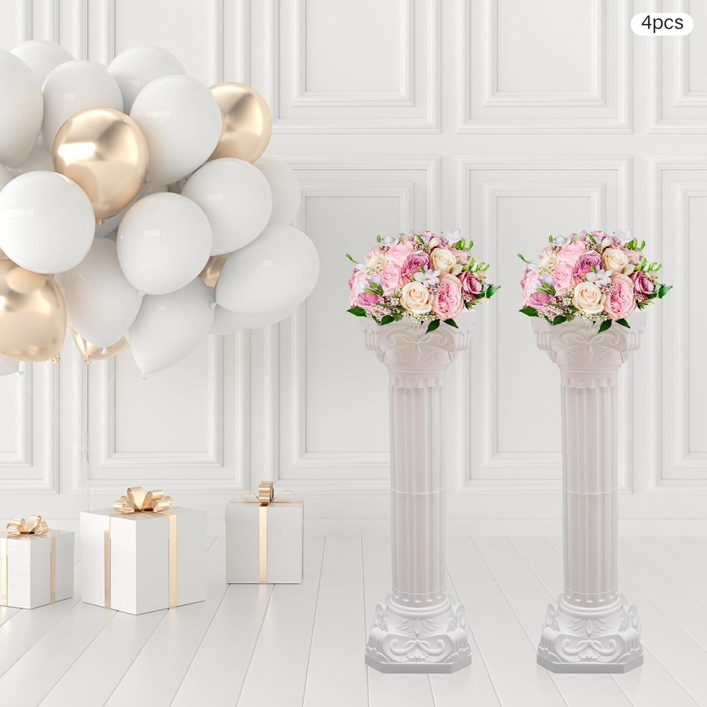 Roman Pillars Decoration Party Flower Pot Columns Set 4Pcs Decor Pedstal Stand 10.63x34.65in Style2 Flower Floral Wedding Party Event Road Decorative Columns (10.63 * 34.65in Style2)