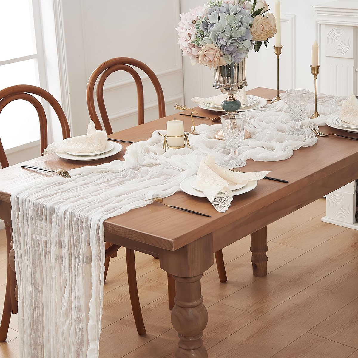 White 2 Pack Cheesecloth Table Runner 120 Inch 10 FT Boho Rustic Gauze for Wedding Baby Shower Party Farmhouse Summer Home Decor Washable