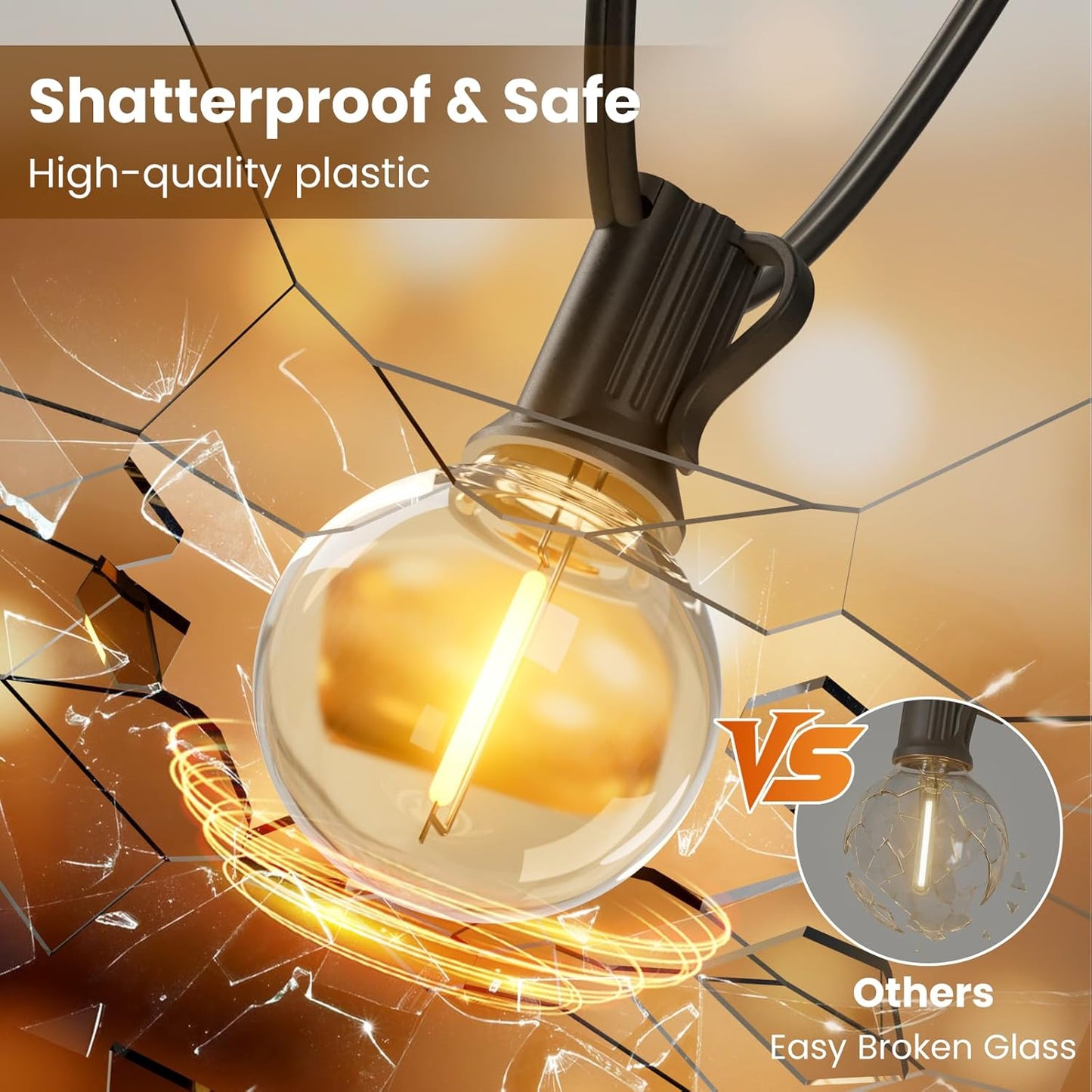 RTTY Outdoor String Lights 60 ft, G40 Led Patio Globe Lights with 32pcs Plastic Bulbs,Shatterproof Waterproof Connectable Hanging for Porch Cafe Bistro Backyard Gazebo Balcony Deck Party