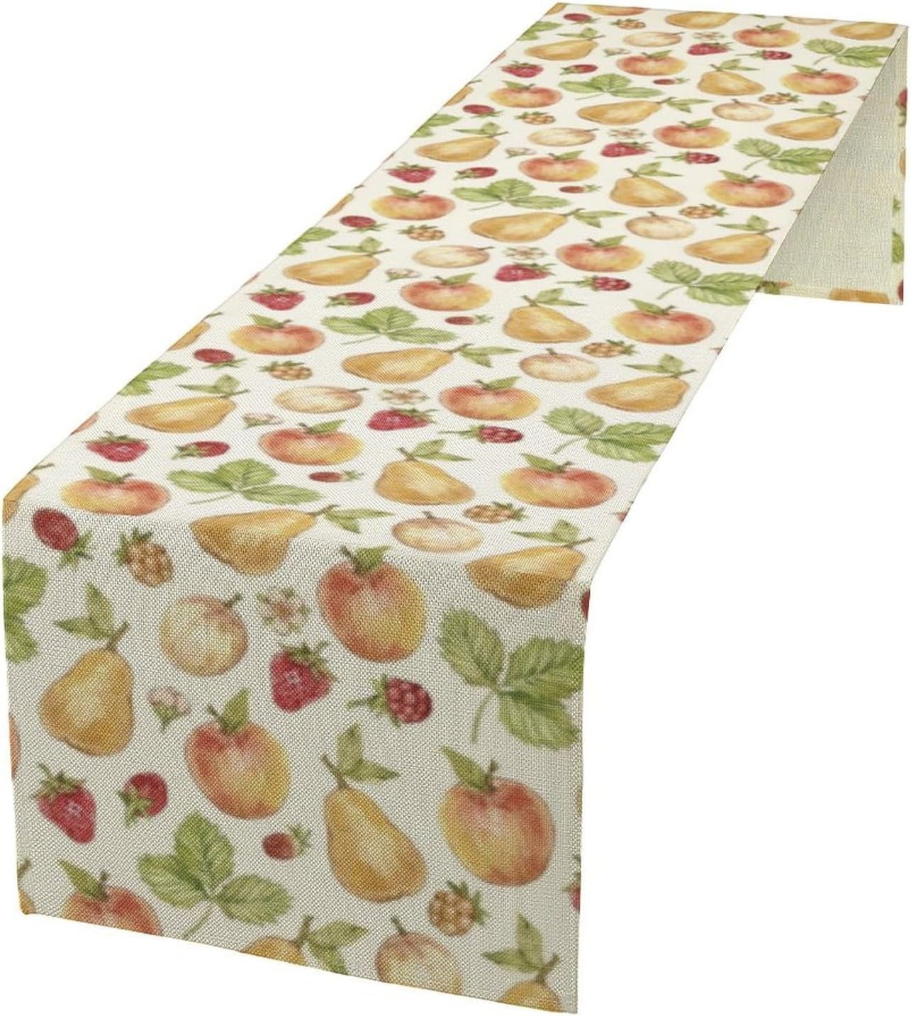 Vintage Spring Summer Fruit Table Runner Watercolor Pear Strawberry Leaves Dinner Runner for Farmhouse Party Holiday Home Kitchen Dining Table Decor 13x36