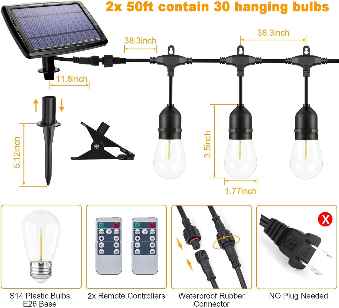 Solar String Lights Remote Control, 100FT Dimmable Outdoor String Lights, 32 Shatterproof Solar Patio Lights, Ambience On Your Garden Backyard