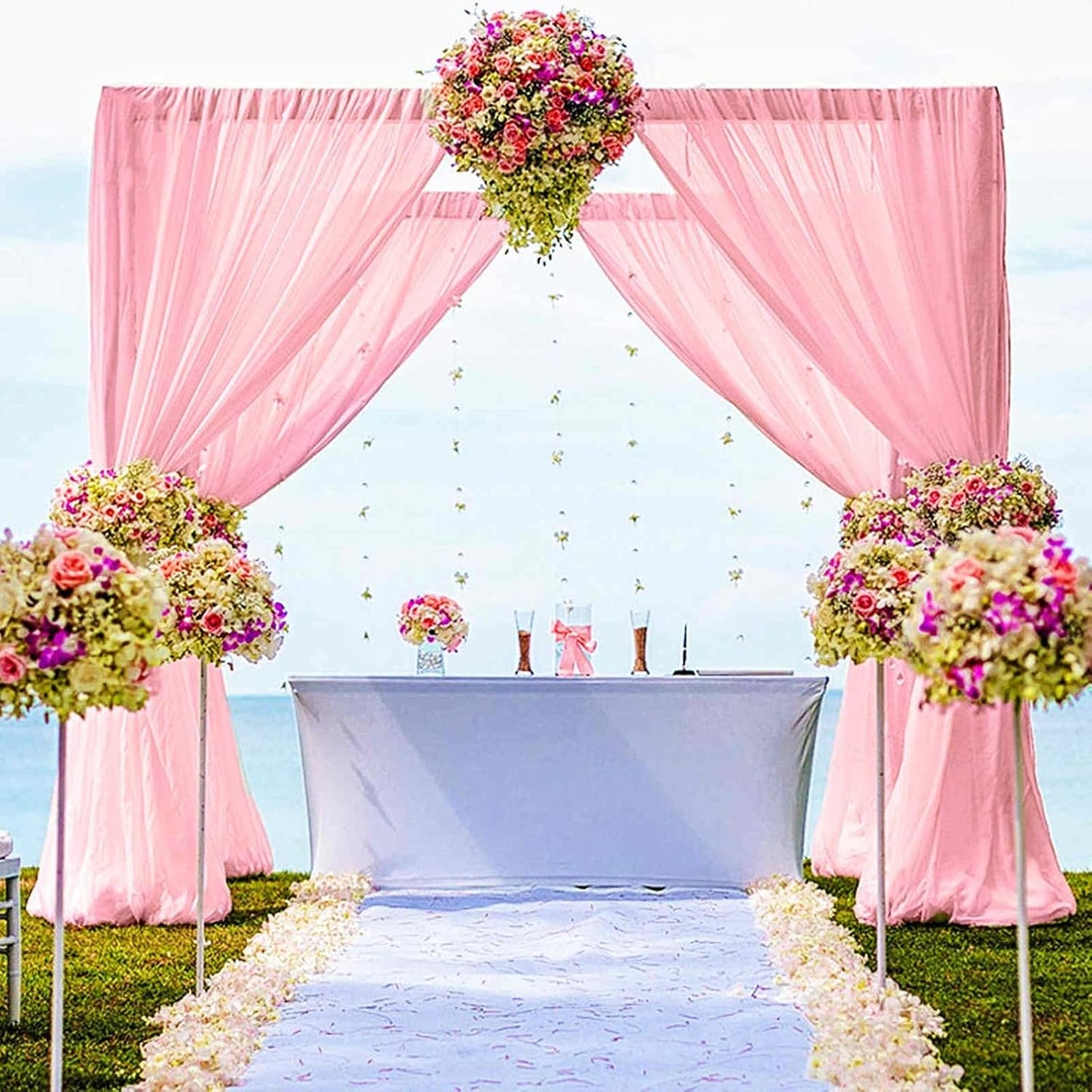 DUOBAO Pink Chiffon Backdrop Curtain-2 Panels 29x96-Inch Wedding Backdrop Drapes Sheer Beach Curtains for Living Room Voile Window Curtain for Photography Backdrops Christmas Ceremony Decor, Baby Pink