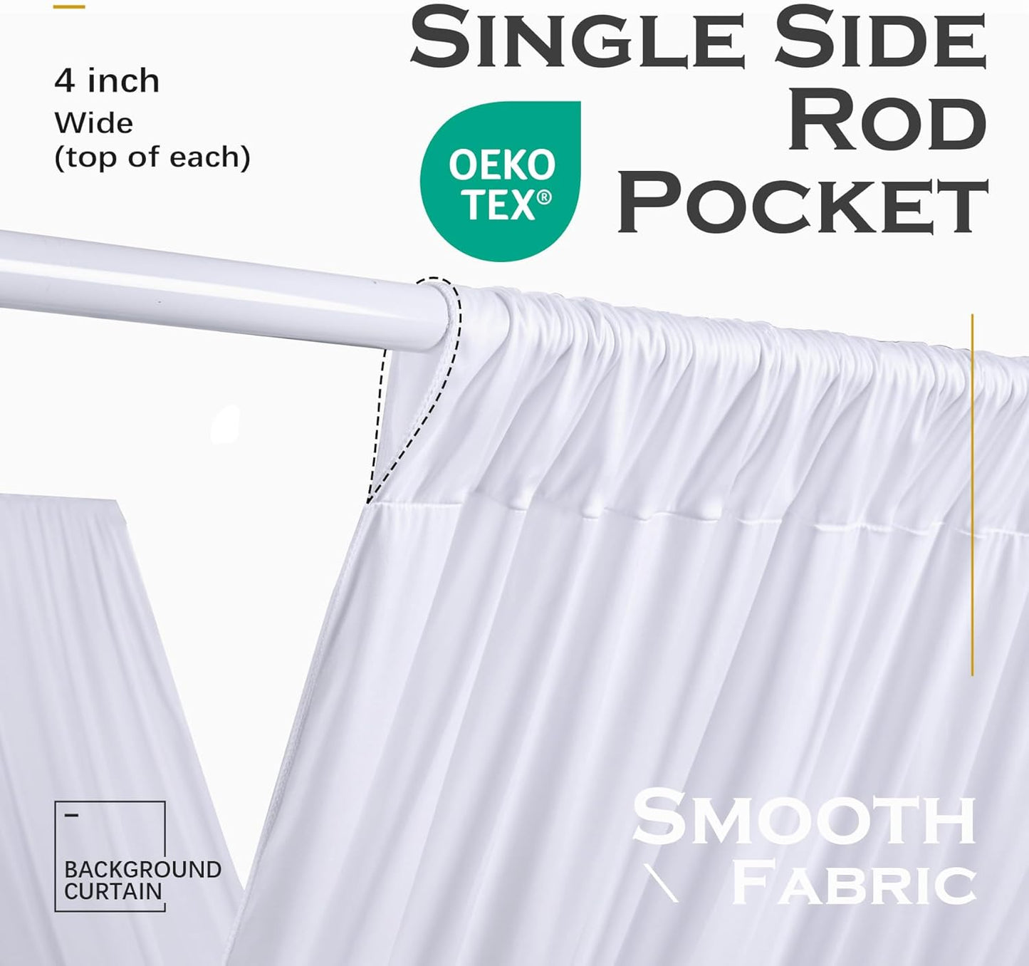 PartyVillage 10ftx40ft White Ceiling Curtain for Wedding Parties – 2 Panels Wrinkle-Free 40 FT Long Tent Draping Curtains for Wedding, Birthday & Theme Parties, 40ft Height with Rod Pocket