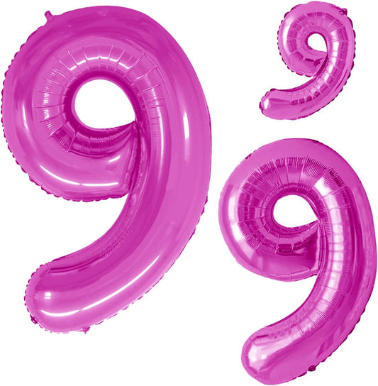 GOER Hot Pink Foil Balloons Number 9,Huge Number Balloons for 9th Birthday Party Supplies Anniversary Decorations(3 pcs,42 inch,32 inc,16inch)