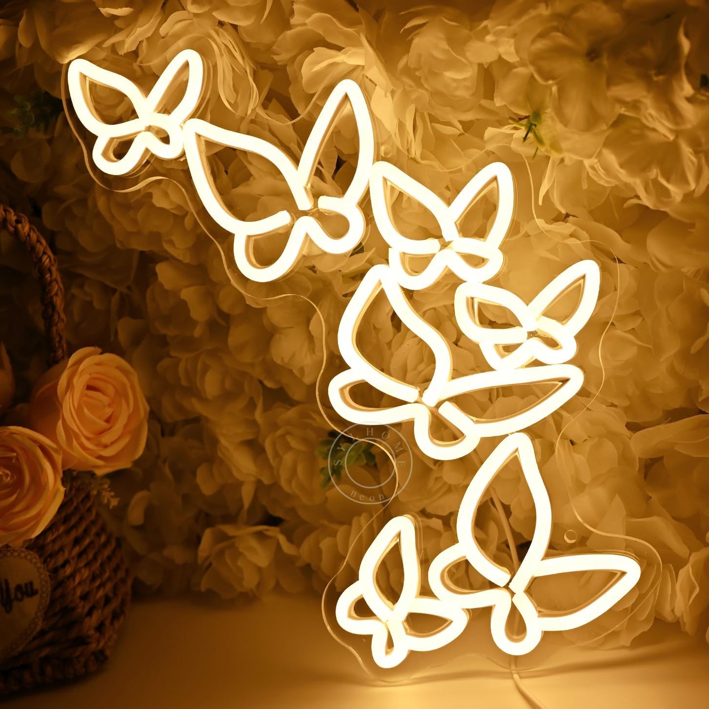 SYLHOME Butterfly Led Neon Light Sign Girls Kids Bedroom Girls Room Beauty Studio Living Room Wedding Birthday Party Light Up Sign 16.5" X 8.9" USB Warm White