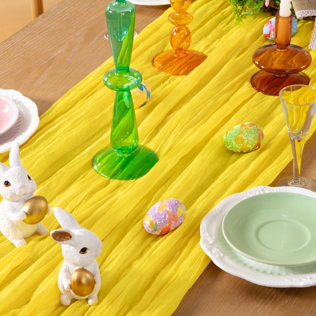 Lemon Yellow Cheesecloth Table Runner 4 Pack Fall Table Runners Boho Gauze 120 Inches Yellow Cheese Cloth Fall Table Decorations for Thanksgiving Wedding Bridal Baby Shower Parties Decor