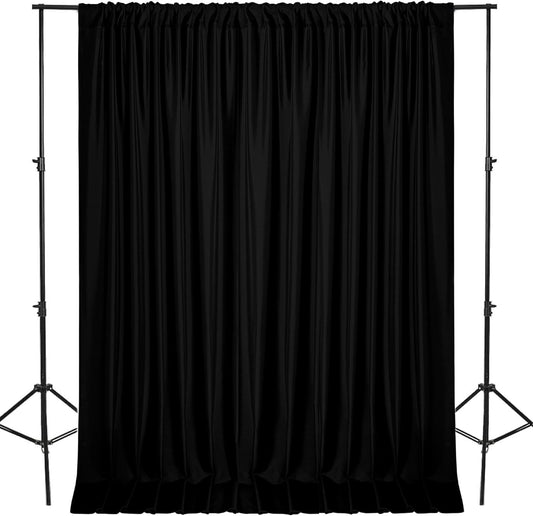 DWCN 10x7 FT Black Backdrop Curtains for Parties, Photography Backdrop Drapes with Rod Pockets for Wedding Decorations Stage Birthday Family Gatherings, 2 Panels 5ft x 7ft