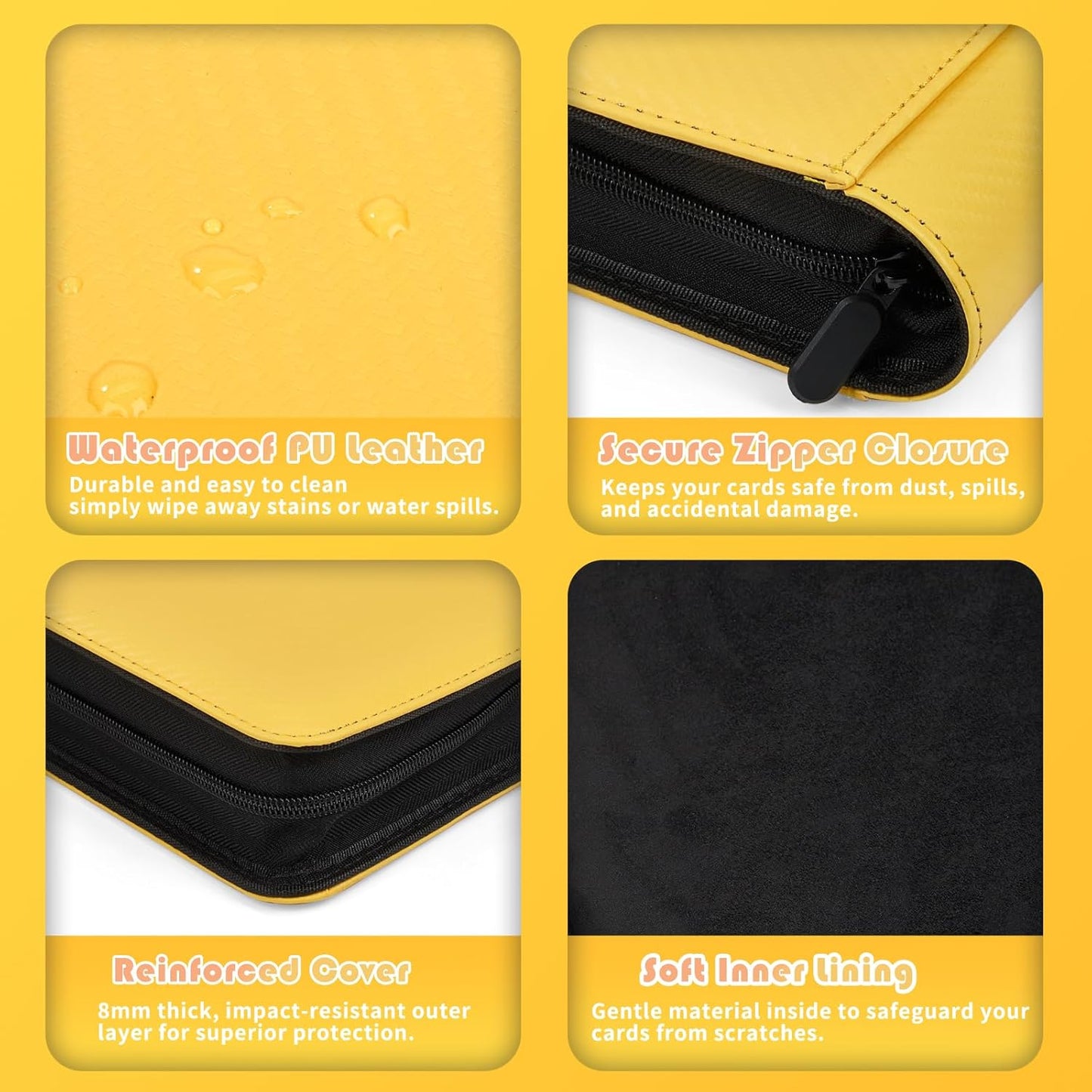 Premium 1000+ Pockets Trading Card Binder, 16-Pocket Ringless Side-Loading Album for TCG, MTG, Lorcana, Sports & Standard-Size Cards (Yellow)