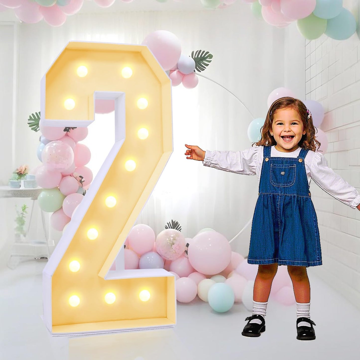 4FT Plastic Marquee Numbers 2 - Light up Numbers Are Made from Corrugated Plastic Board - Quick Assembly Without Tools, Disassembled Components Can Be Used for Photo Wall Decoration, Yard Sale Signs