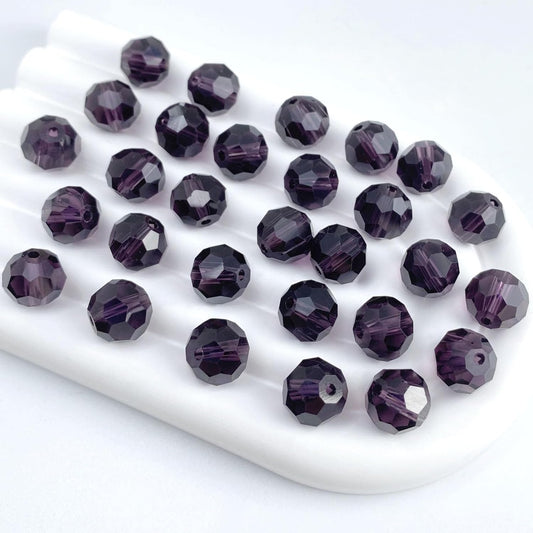 100 PCS 8mm Crystal Glass Beads Round Multiple Faceted Loose Spacer Glass Beads for DIY Handcrafte Bracelet Necklace Earring Jewelry Making(Violet)