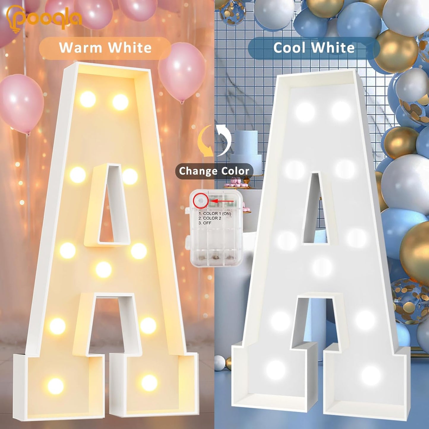 Pooqla 4 FT Marquee Light Up Letters, Cool White and Warm White Marquee Letter 4 Feet Tall, Giant LED Sign Big Mosaic Letter S for Balloons Birthday Party Anniversary Wedding Decorations