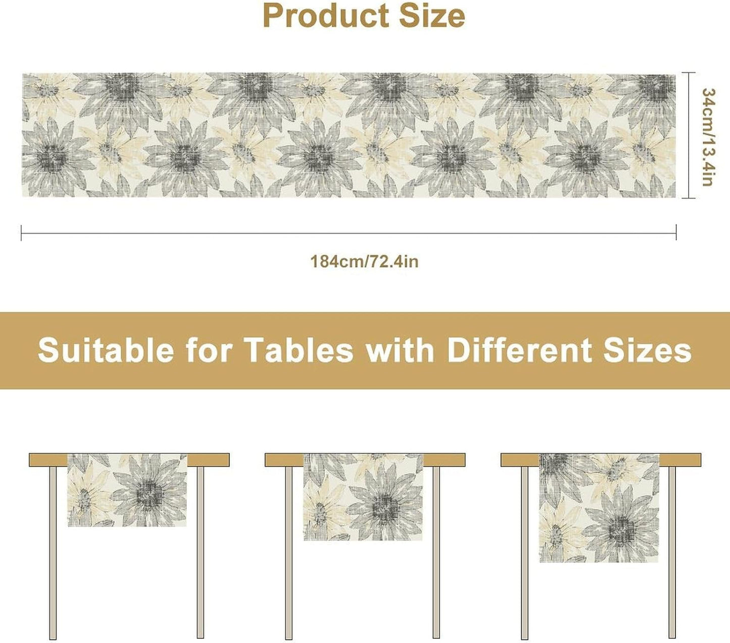 Chrysanthemum Vintage Floral Table Runner, Elegant Grunge Green Sunflower Spring Summer Elegant Pattern Artichokes Flower Table Runner for Party Kitchen Dining Living Room Decor, 13x120 Inch