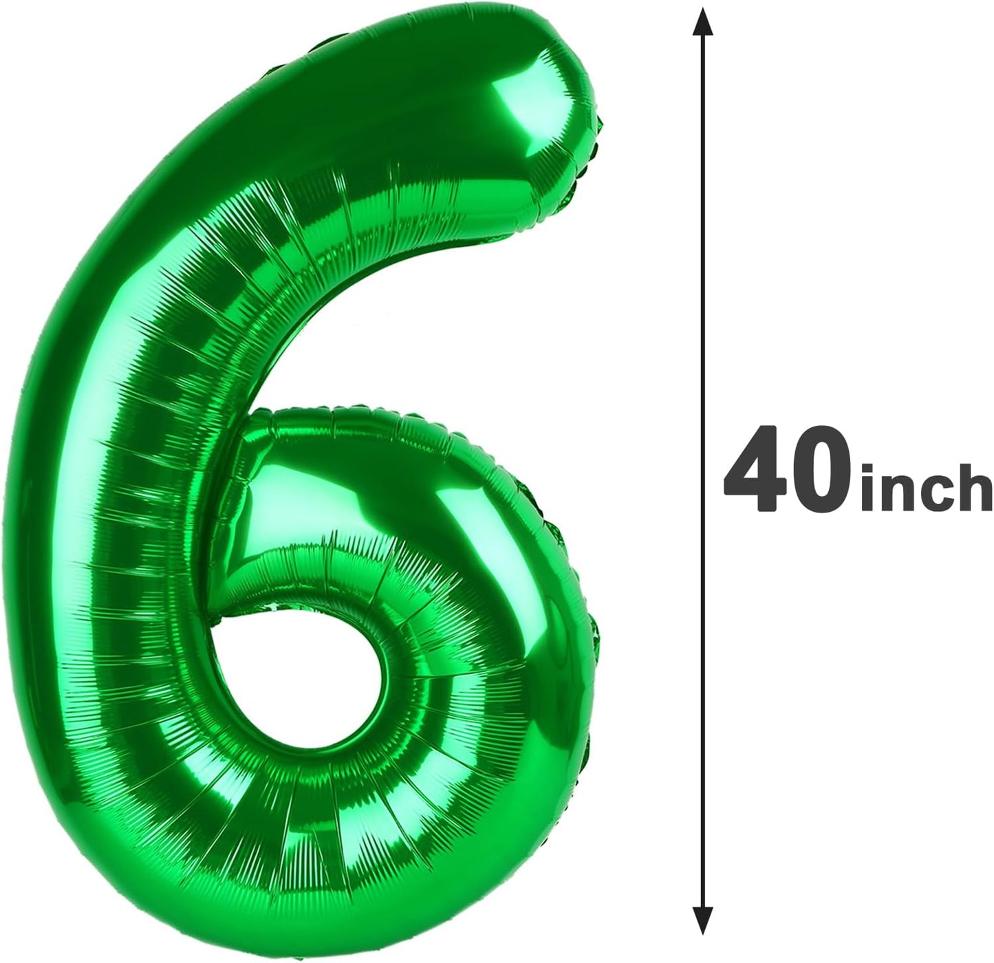 40 Inch Green Mylar Foil Number 6 Birthday Balloon, Digital Balloons for 6 16 Boy Girl Party Decorations Supplies, Big Helium Balloon Numbers for 26 36 46 60 Men Women Anniversary