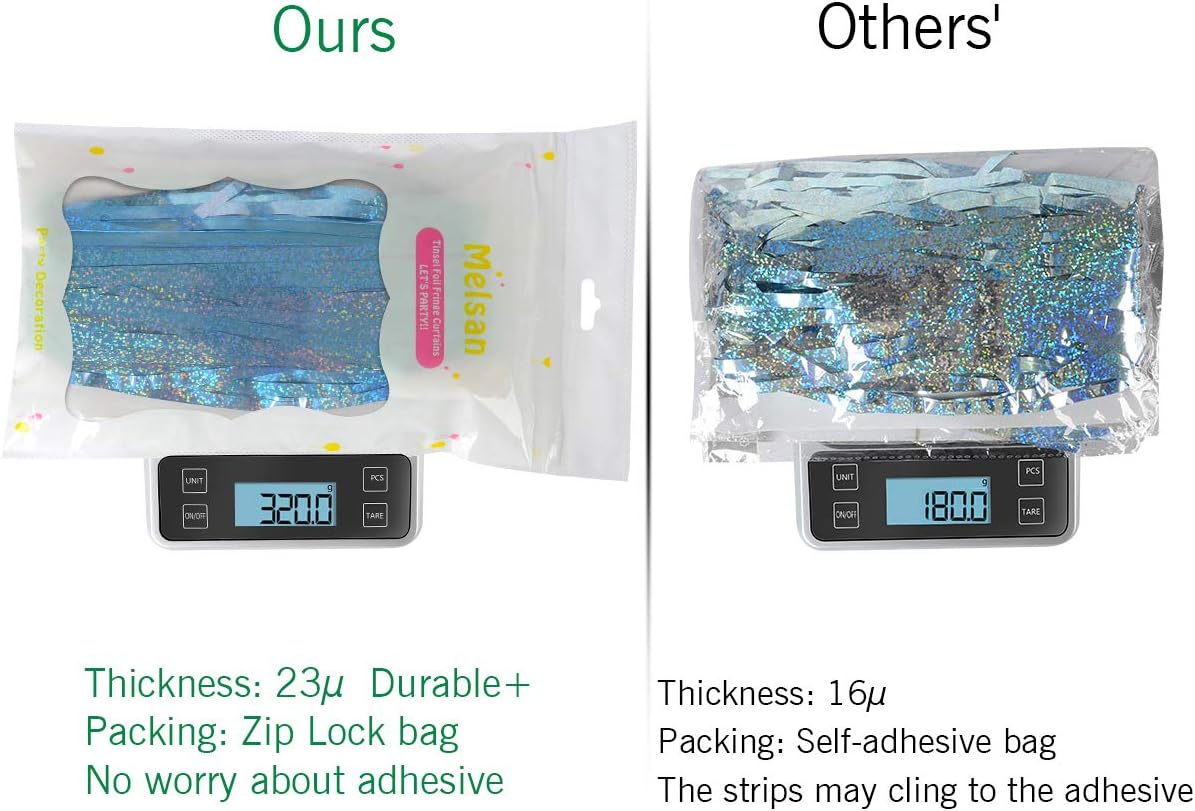 Foil Fringe Curtains Party Decorations - Melsan 3 Pack 3.2 x 8.2 ft Tinsel Curtain Party Photo Backdrop for Birthday Party Baby Shower or Graduation Decorations Light Blue