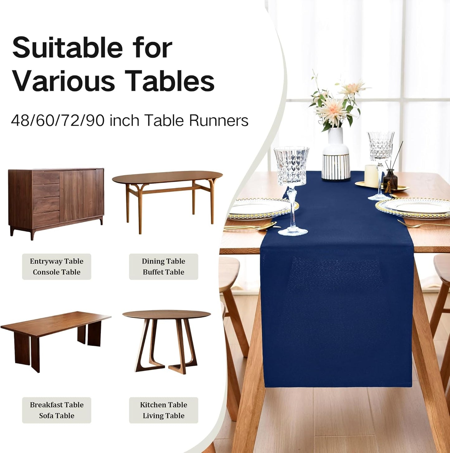 Farmhouse Navy Blue Table Runner Dining Table Runners 72 Inches Long Coffee Table Runner for Dresser Living Room Bedroom Holiday Party Banquet 12X72 Inch