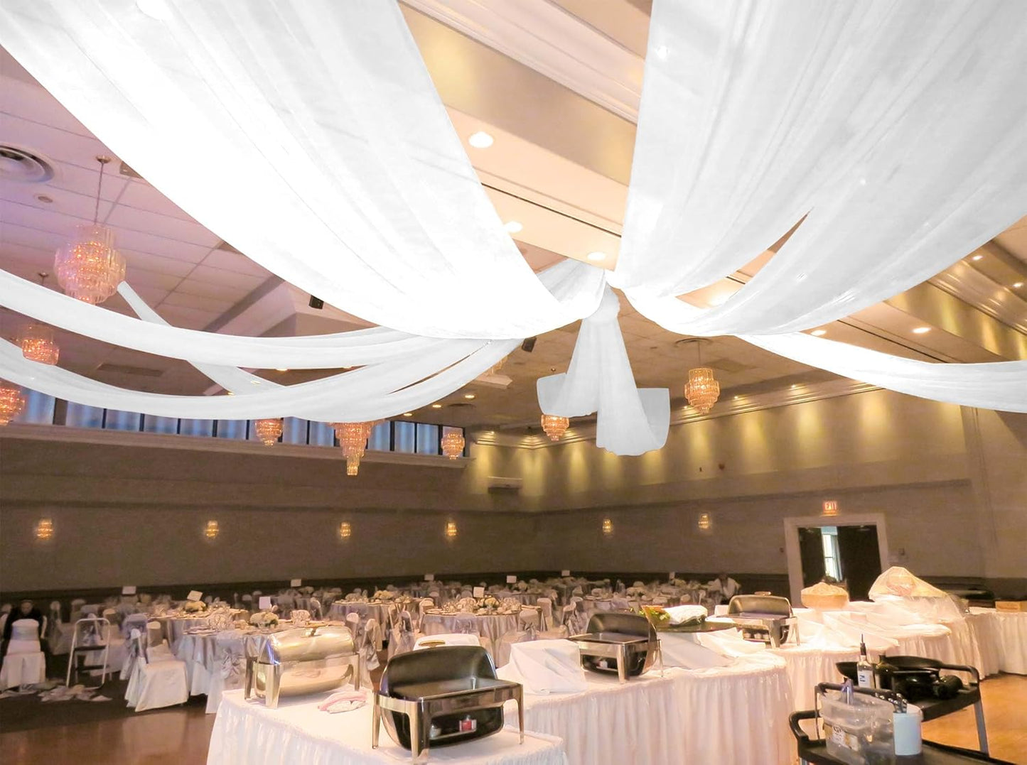 6 Panels White Ceiling Drapes for Wedding 5ftx10ft Arch Draping Fabric Cheesecloth Sheer Curtain Romantic Decorations for Party Banquet Ceremony Stage