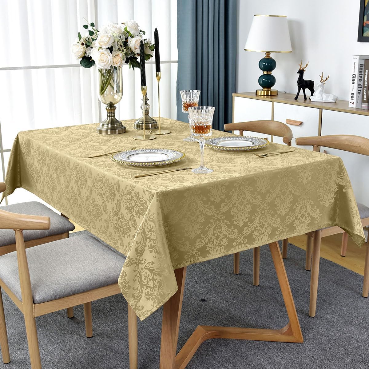 SASTYBALE Jacquard Tablecloth Square 52 x 52 Inch, Spill Proof Wrinkle Free Damask Table Cloth, Polyester Fabric Table Cover for Dining, Party, Indoor, Outdoor, Gold