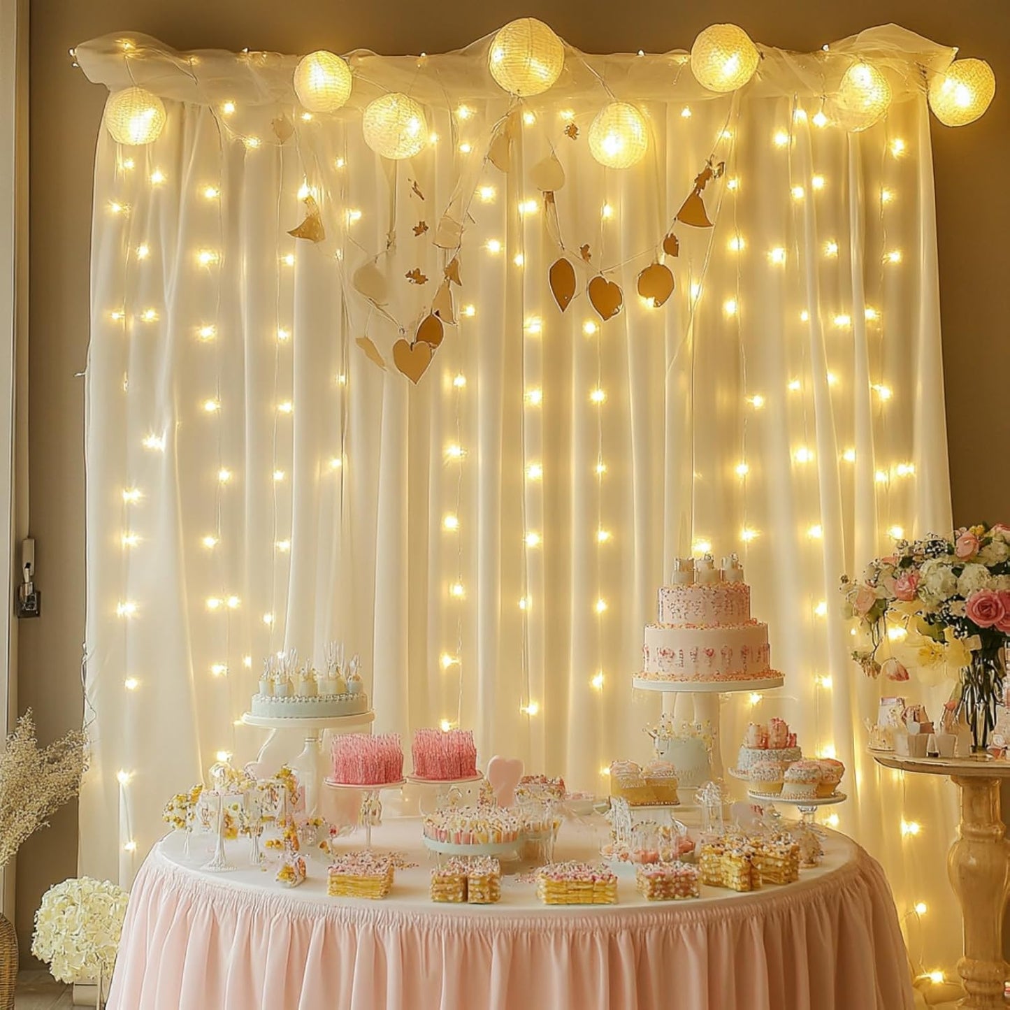 2 Pack Fairy Curtain Lights, 300 LED Upgraded Tangle-Free Hanging Lights with Remote, USB Plug in String Lights for Wall Window Wedding Party Xmas Home Décor - 9.8 x 9.8 Ft, Warm White