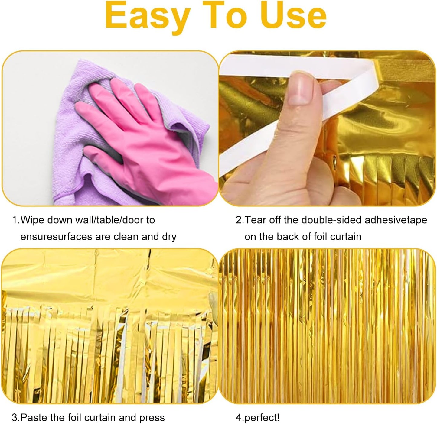 2 Pack 3.28 ft x 6.56 ft Golden Tinsel Curtain Party Backdrop Decorations, Metallic Foil Fringe Backdrop Door for Halloween, Christmas, Birthday Graduat