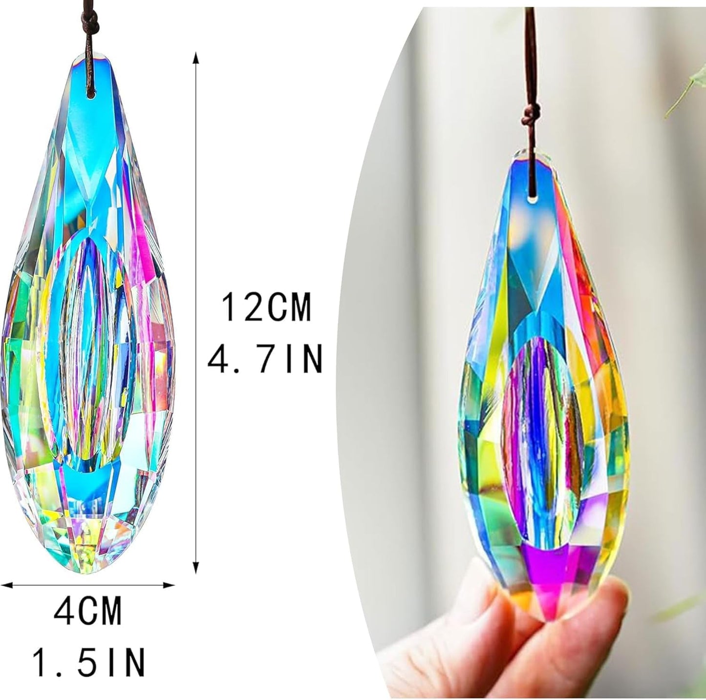 HDCRYSTALGIFTS 2pcs 120mm/5'' Large Crystal Prisms Suncatcher for Window Hanging, AB Crystals Sun Catcher Indoor Window, Rainbow Maker Crystal Stick Prisms for Balcony,Kitchen,Garden Decoration