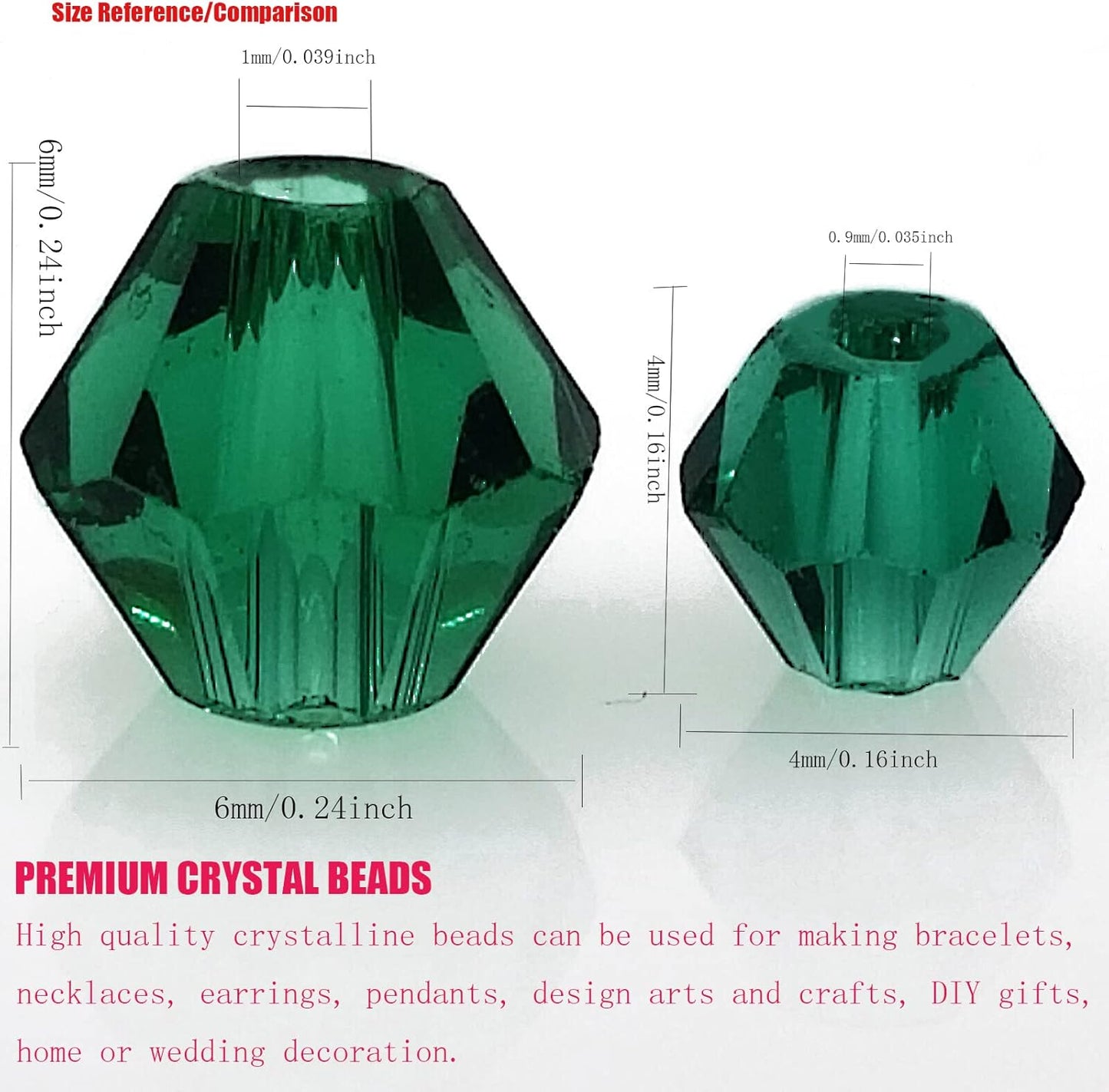 4mm Bicone 1800Pcs Green Crystal Glass Beads Small Faceted Bicone Shape Crystal Glass Spacer Beads for Bracelet Necklace Decorative Hand Jewelry Making (Green, 4MM)