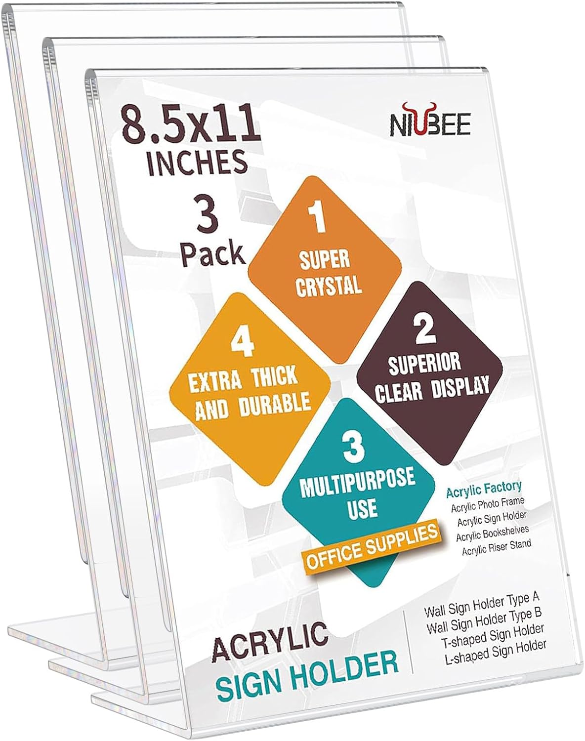 NIUBEE Slanted Back Acrylic Sign Holder 8.5 x 11 Inches, Clear Plastic Sign Holder Paper Display Table Stand for Office, Store, Restaurant (3 Pack)