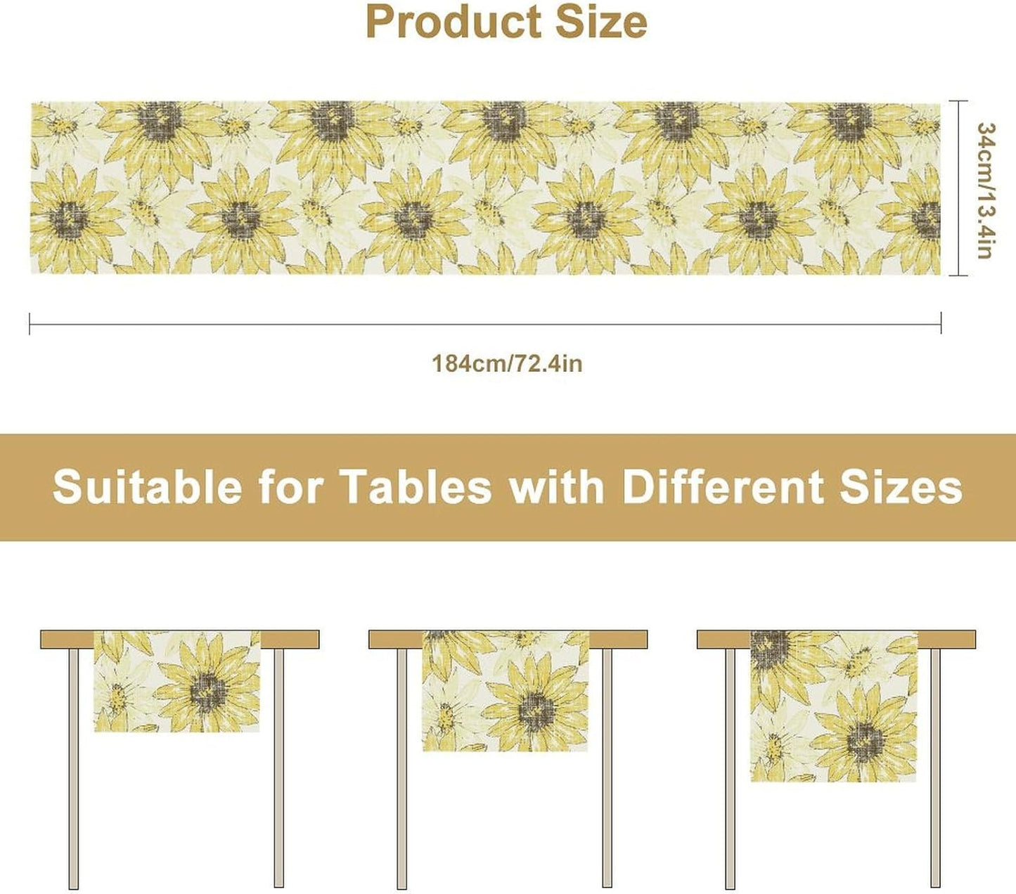 Chrysanthemum Vintage Floral Table Runner, Elegant Grunge Gray Sunflower Spring Summer Elegant Pattern Artichokes Flower Table Runner for Party Kitchen Dining Living Room Decor, 13x108 Inch