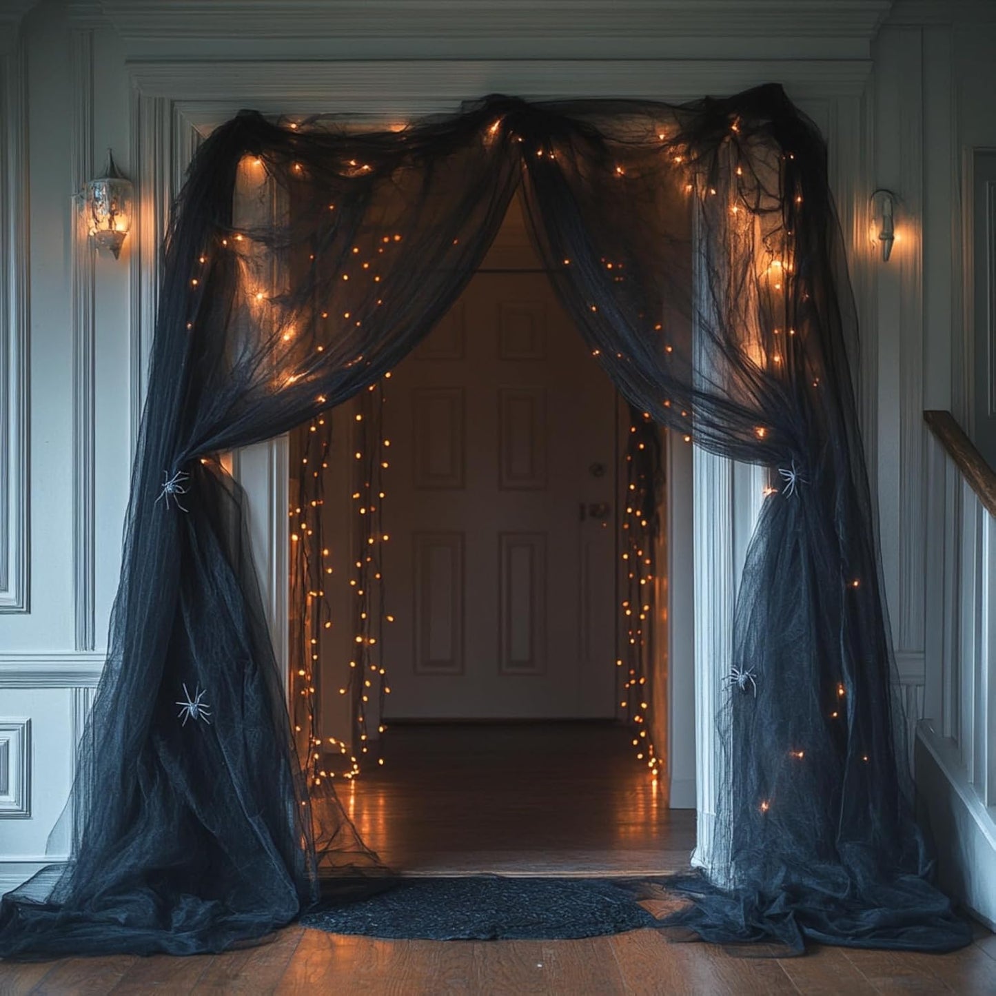 10x10ft Black Tulle Backdrop Curtain with String Lights, Wrinkle-Free Sheer Wedding Backdrop for Birthday Parties, Baby Showers, Bridal Showers, Photo Shoots and Home Decorations, Black