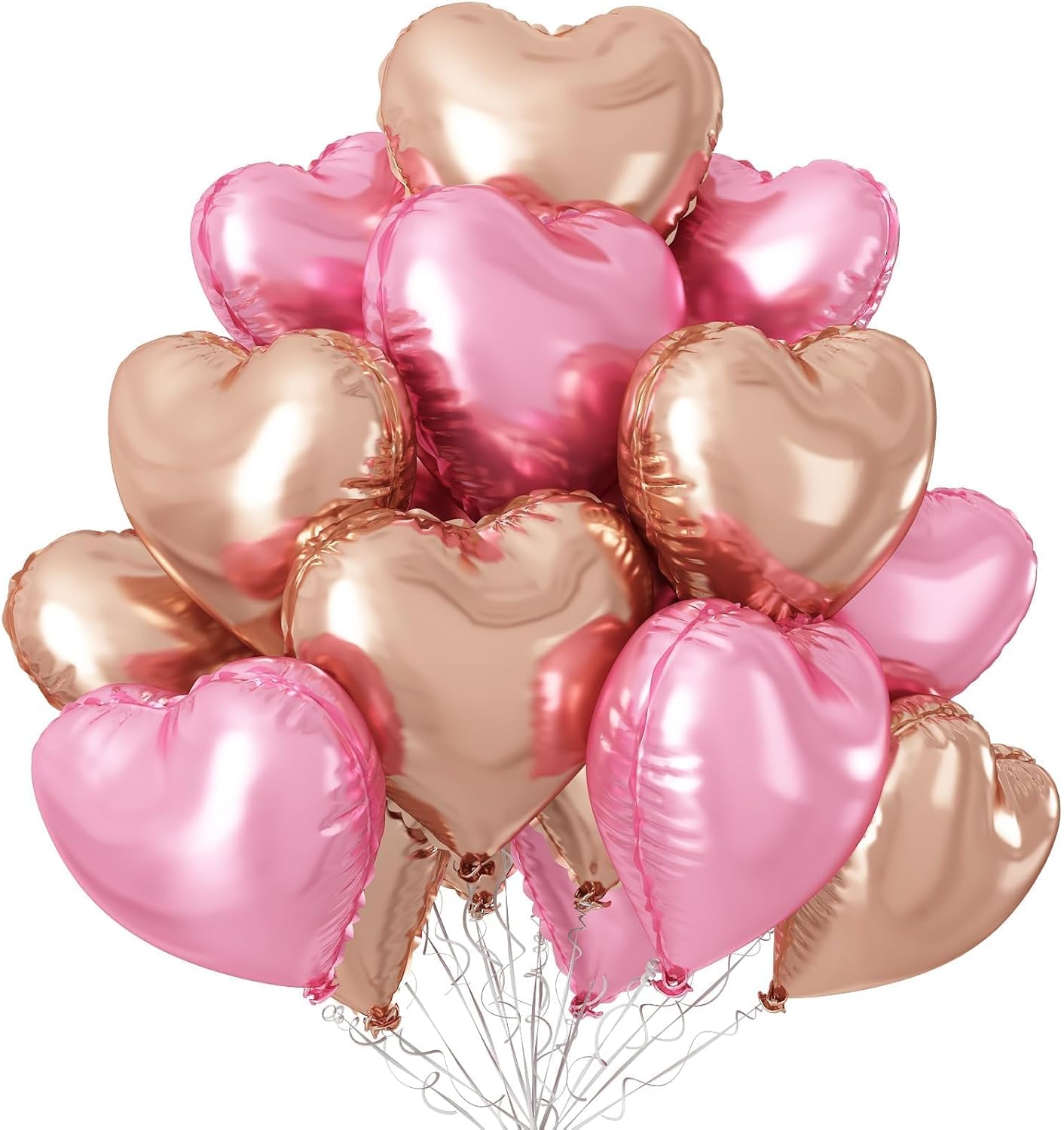 Rose Gold Pink Heart Balloons,12Pcs 18 Inch Pastel Pink Helium Foil Love Heart Shaped Balloons for Wedding Bridal Engagement Party Anniversary Birthday Baby Shower Valentines Day Decorations