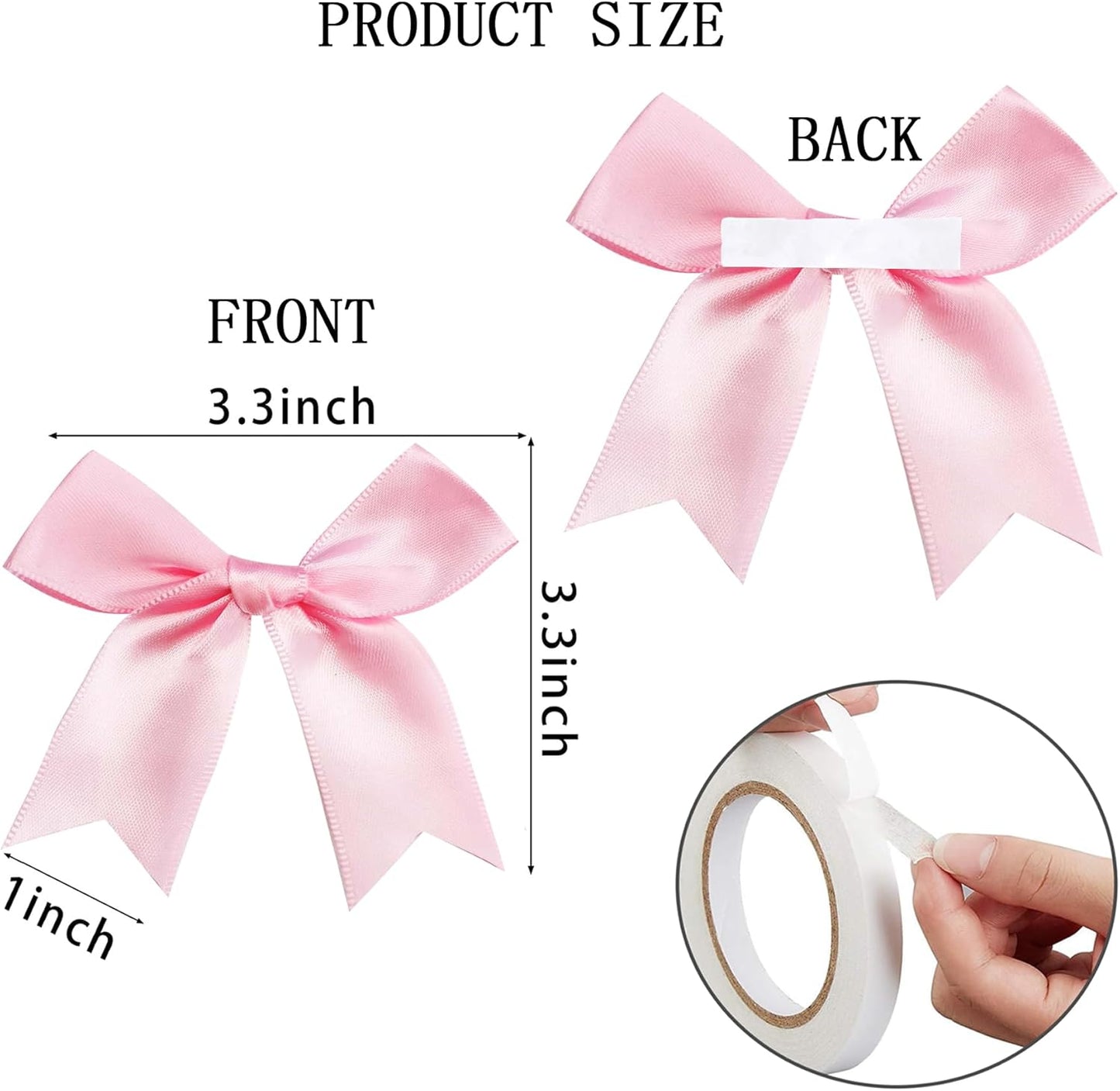 50 Pieces Gift Wrap Bows Premium Satin Ribbon Bows 3.3 Inch Craft Bows for Gift Wrapping DIY Treat Bags Holiday Gifts Bag Party Decorations, Wedding Decor Christmas Birthday Presents (Light Pink)