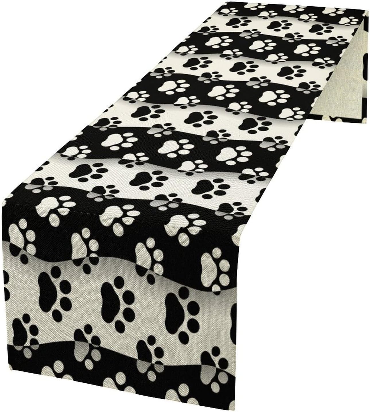 Dog Paw Table Runner,Kid Cute Animal Footprint Black White Theme Design Print Tablecloth Burlap for Hotel Indoors Outdoor Dining Room Kitchen Home Decor,W13X L90 in