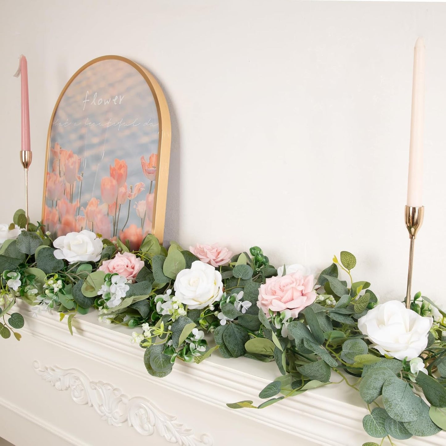 N&T NIETING 4 Pack Artificial Eucalyptus Leaf Garland, Faux Greenery Garland Decor 6 FT Summer Garlands, Fake Hanging Vines Garlands for Decoration Table Mantle