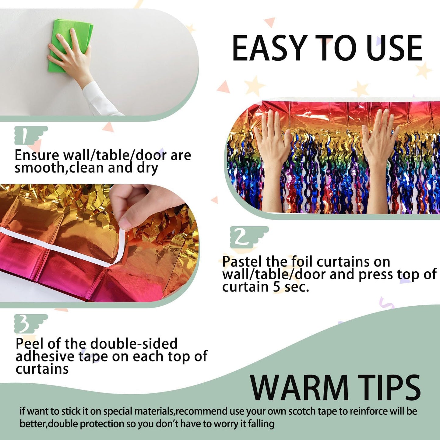 3 Pack Colorful Foil Fringe Curtain Backdrop - 6.6 x 3.3 ft Wavy Rainbow Tinsel Backdrop Curtain Metallic Streamers Iridescent Holiday Photo Booth Party Decorations